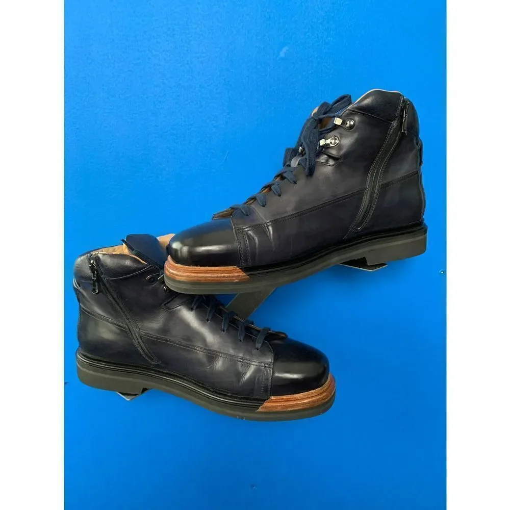 SANTONI EVEREST HIKING BOOT US 9.5 D DERBY BURNISHED NAVY ZIPPER